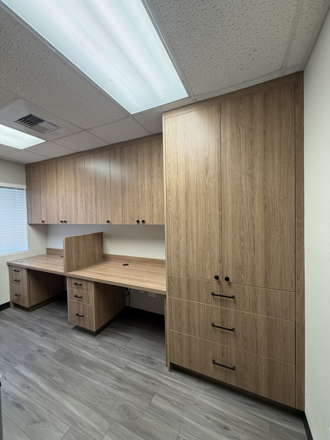 Custom office desks and built-in storage